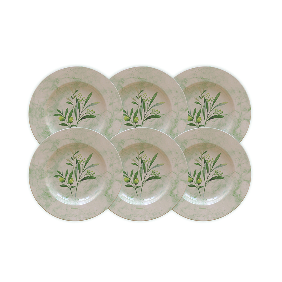 JUEGO DE PLATOS PARA POSTRE EN PORCELANA 6 PIEZAS Ø21 CM. OLIVA