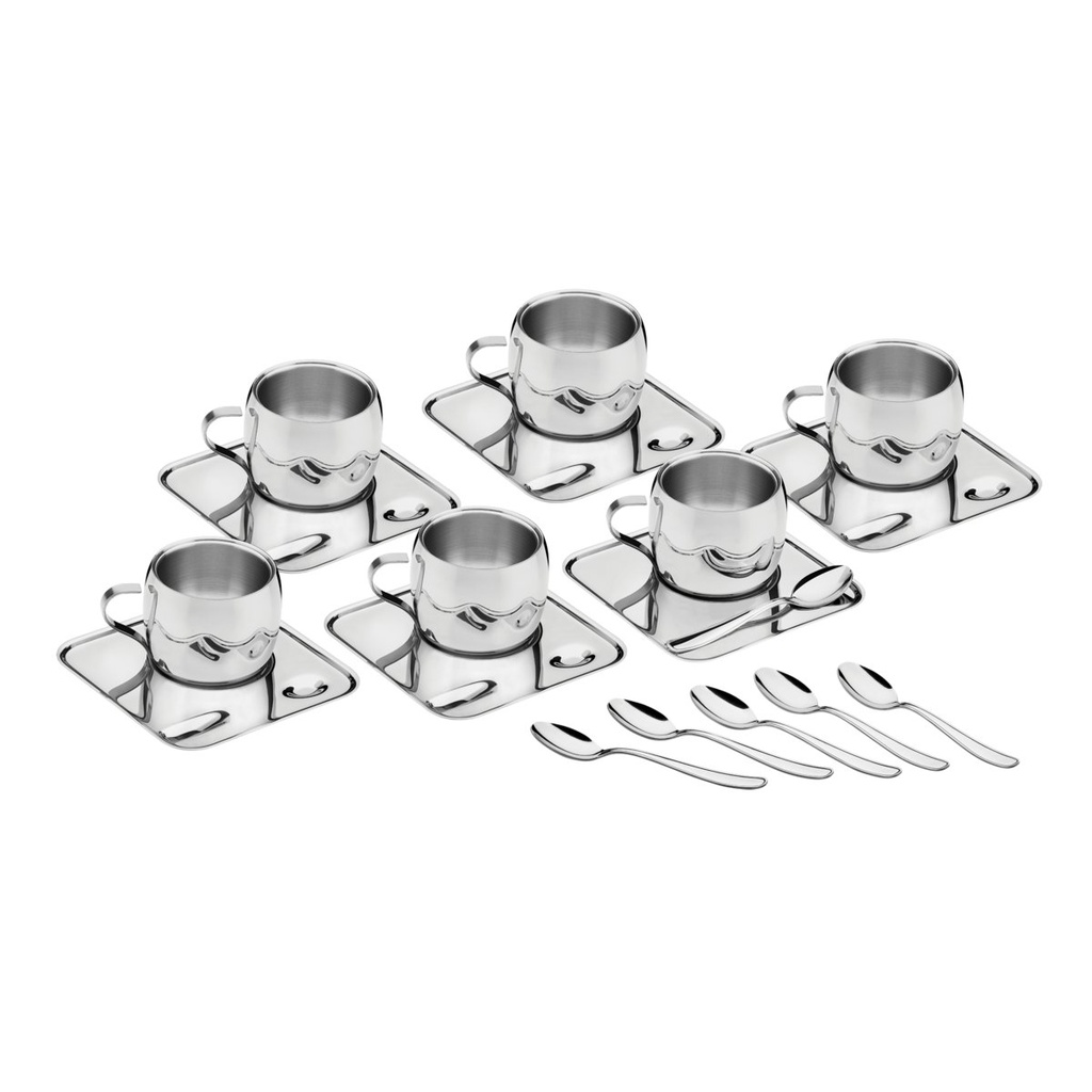 [64430810] JUEGO DE TAZAS PARA CAFE EN ACERO INOXIDABLE 18 PIEZAS 