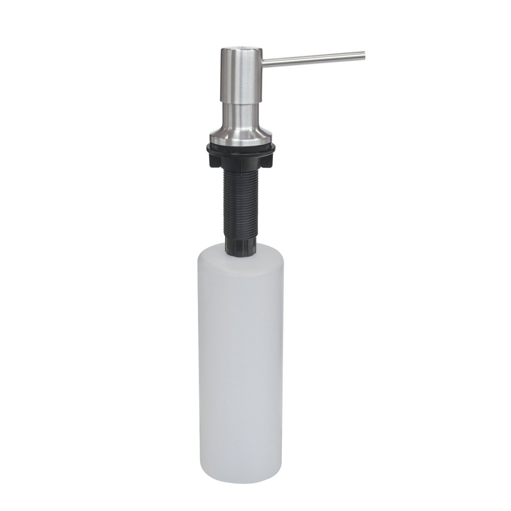 DISPENSADOR DE EMPOTRAR, EN ACERO INOX. CON RECIPIENTE PLASTICO