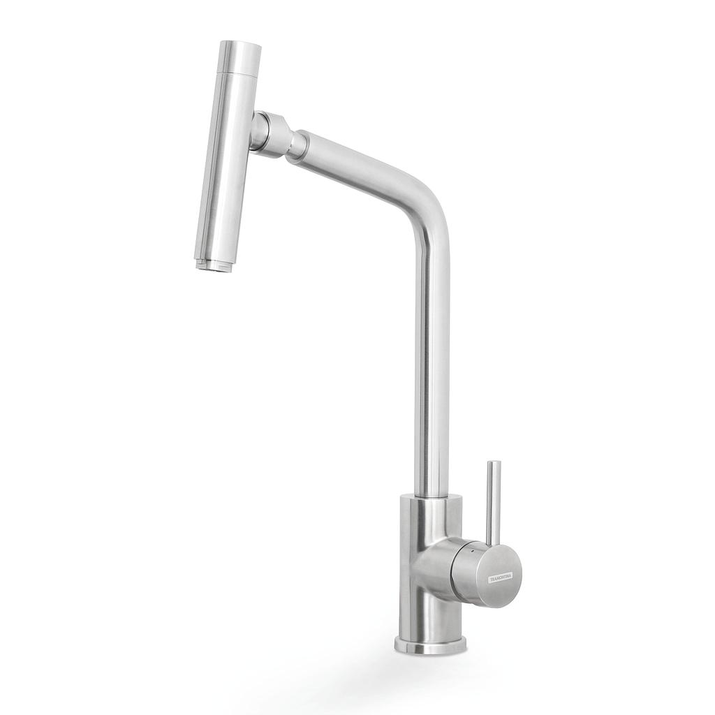 GRIFO MONOCOMANDO VERSA, CON PICO ARTICULADO, EN ACERO INOX.