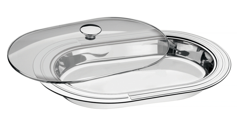 -FUENTE OVALADA HONDA EN ACERO INOXIDABLE CON TAPA DE VIDRIO TEMPLADO CICLO