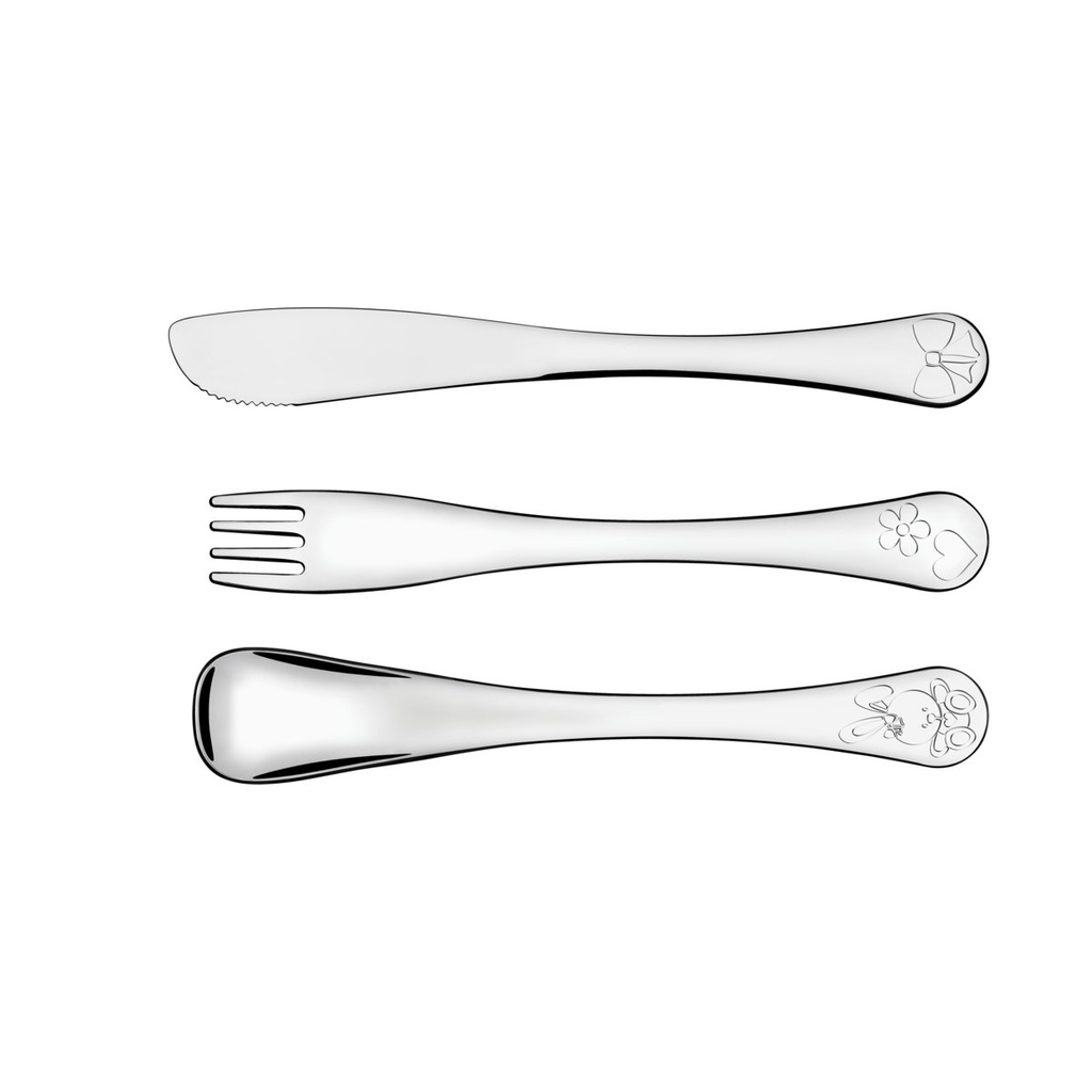 [66973005] JUEGO  DE CUBIERTOS PARA NIÑAS EN ACERO INOXIDABLE 3 PIEZAS LE PETIT