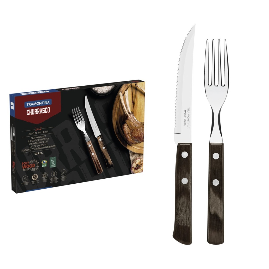 [21199903] JUEGO DE CUBIERTOS DE MESA PARA CHURRASCO 12 PIEZAS POLYWOOD