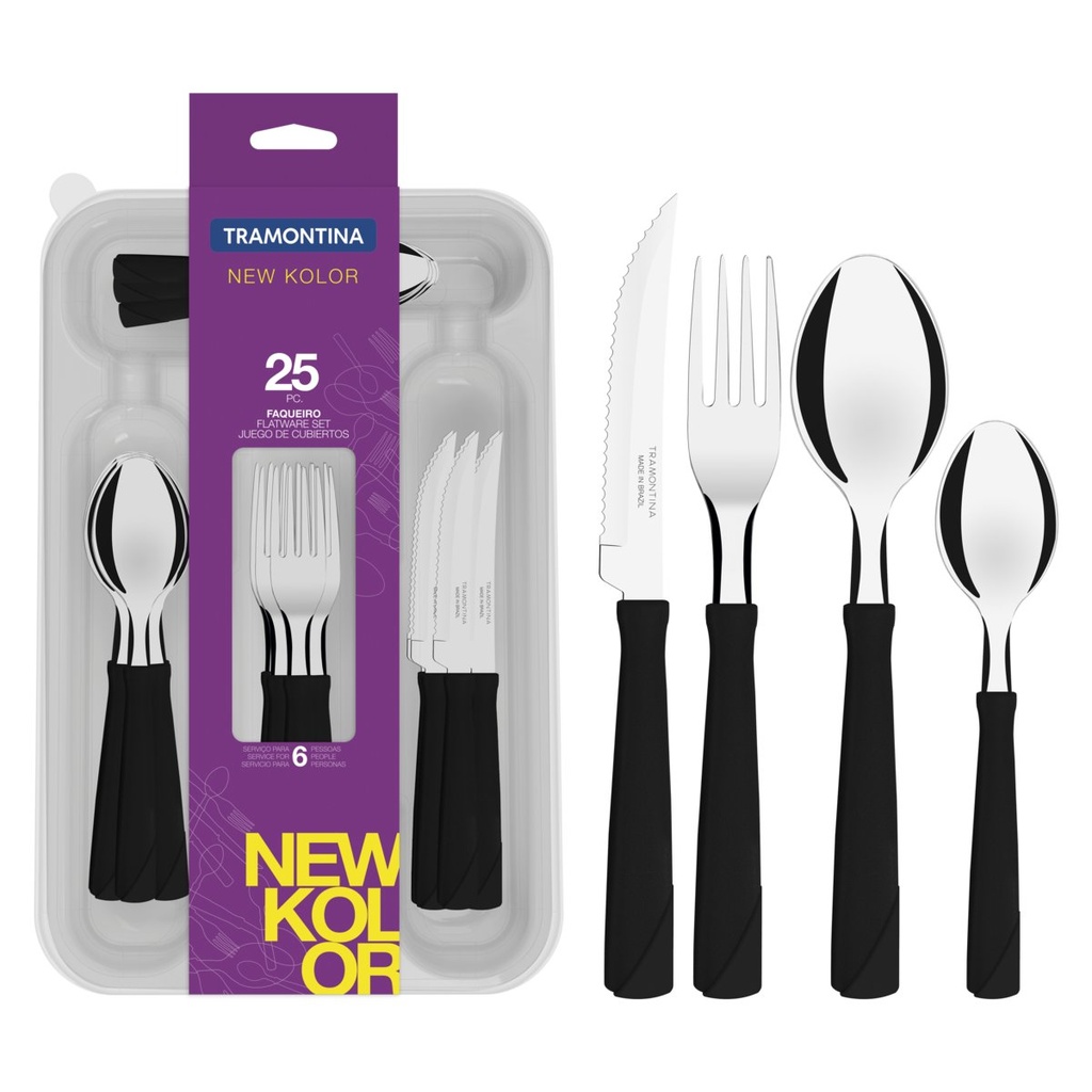 JUEGO DE CUBIERTOS NEGROS 25 PIEZAS NEW KOLOR