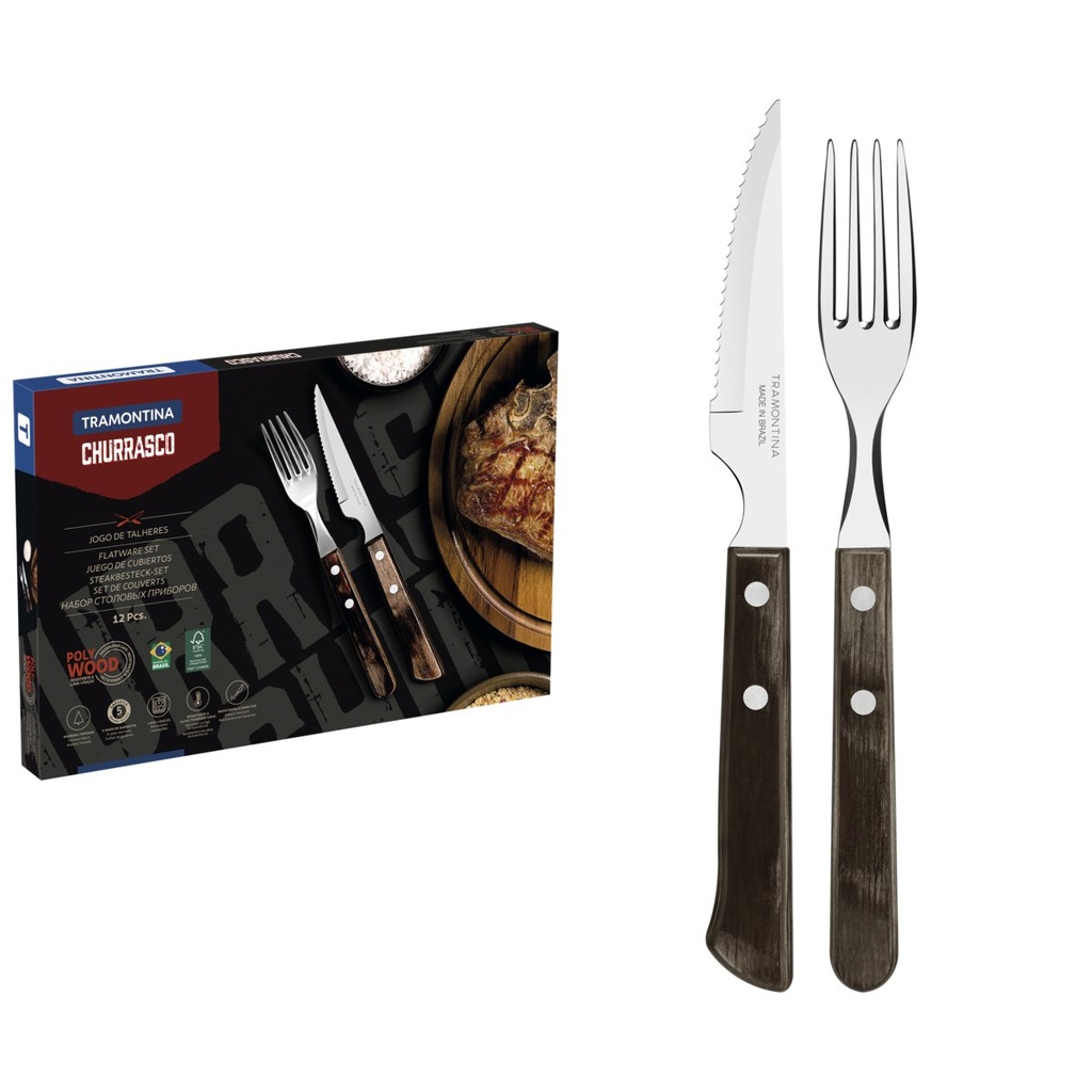 JUEGO DE CUBIERTOS PARA CHURRASCO 12 PIEZAS POLYWOOD