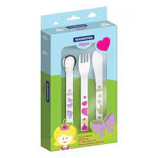 JUEGO DE CUBIERTOS PARA NIÑAS EN ACERO INOXIDABLE 3 PIEZAS ALLEGRIA