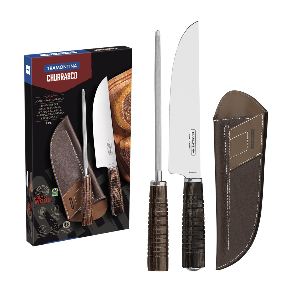 [21199995] JUEGO DE CUCHILLO PARA CARNE 8" EXTREME CON CHAIRA Y FUNDA DE CUERO