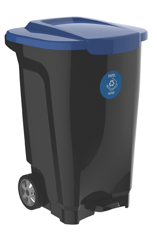 BASURERO 100 L CON RUEDAS NEGRO TAPA AZUL T-FORCE