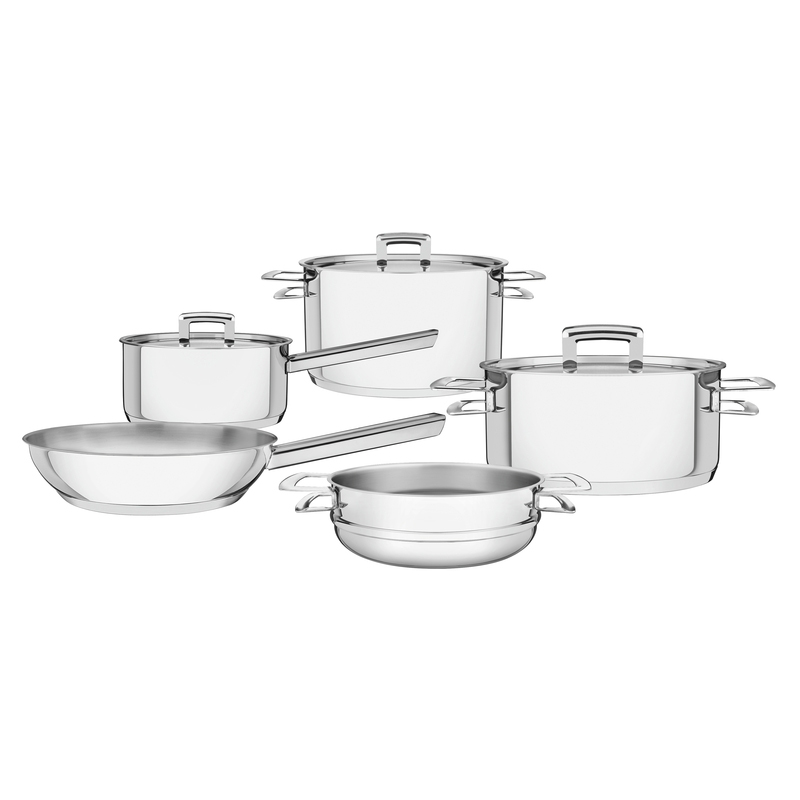 [65400320] JUEGO DE OLLAS EN ACERO INOXIDABLE FONDO TRIPLE 5 PIEZAS BRAVA