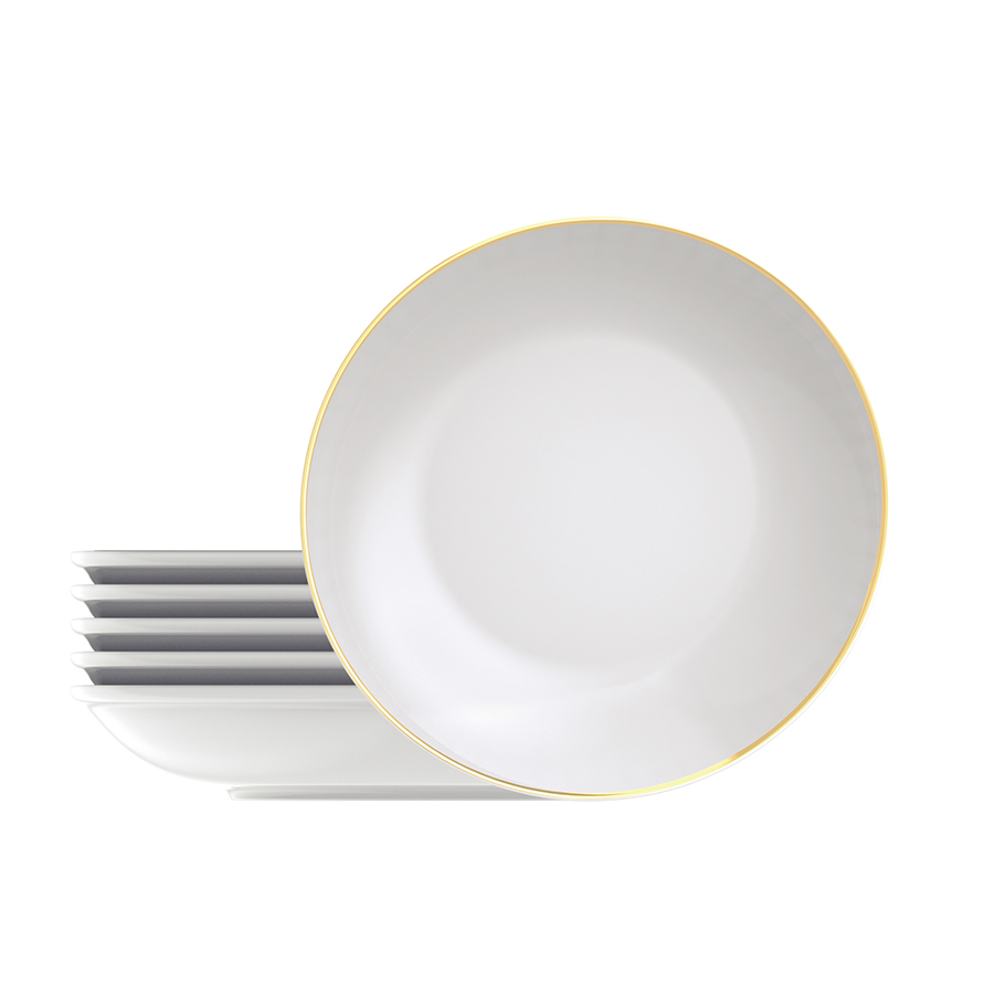JUEGO DE PLATOS HONDOS 22 CM. EN PORCELANA 6 PIEZAS ANNA BORDE DE ORO