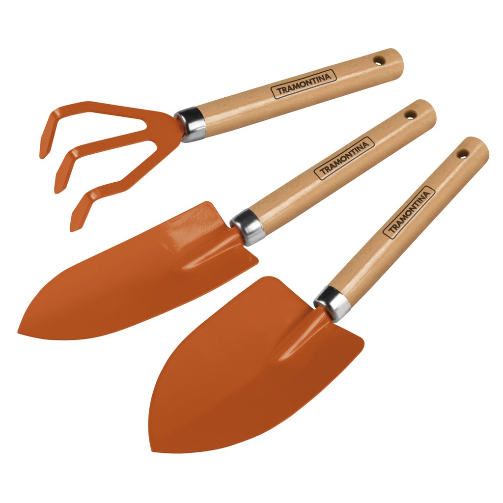 JUEGO METALICO PARA JARDIN - 3 PIEZAS, MANGOS DE MADERA