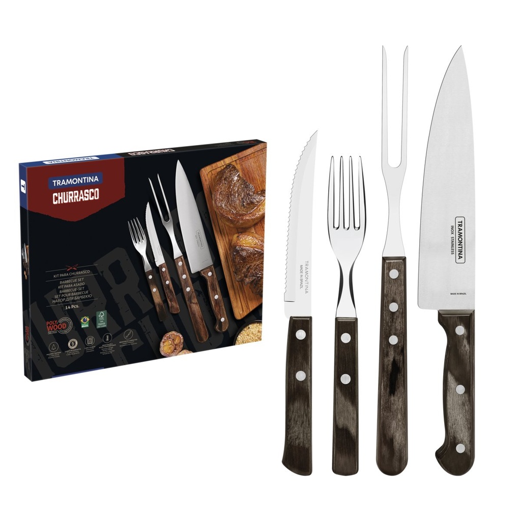 JUEGO PARA CHURRASCO 14 PIEZAS POLYWOOD