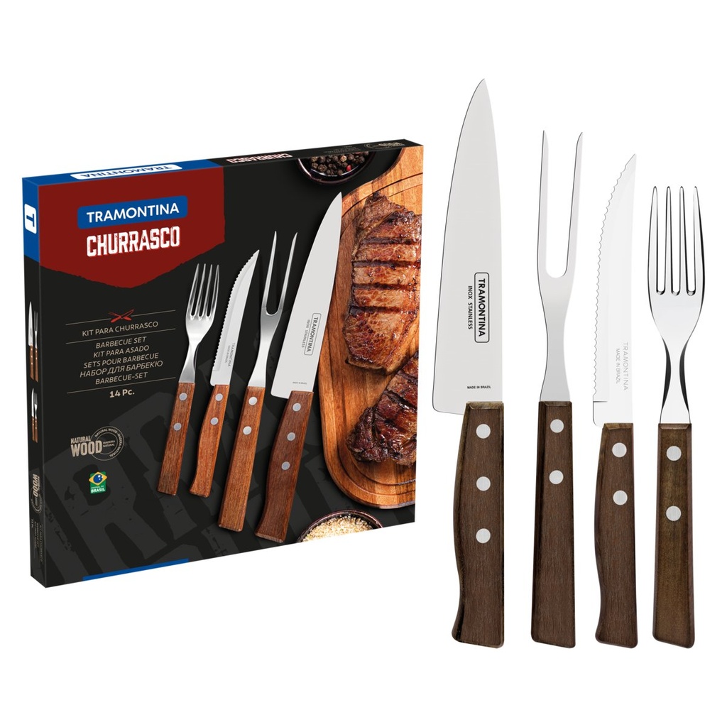 JUEGO PARA CHURRASCO 14 PIEZAS TRADICIONAL