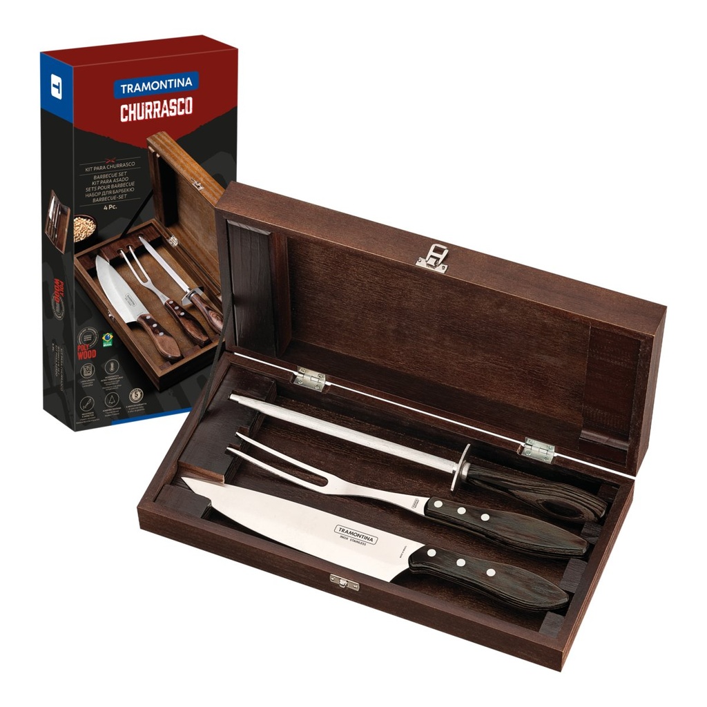 JUEGO PARA CHURRASCO 4 PIEZAS POLYWOOD