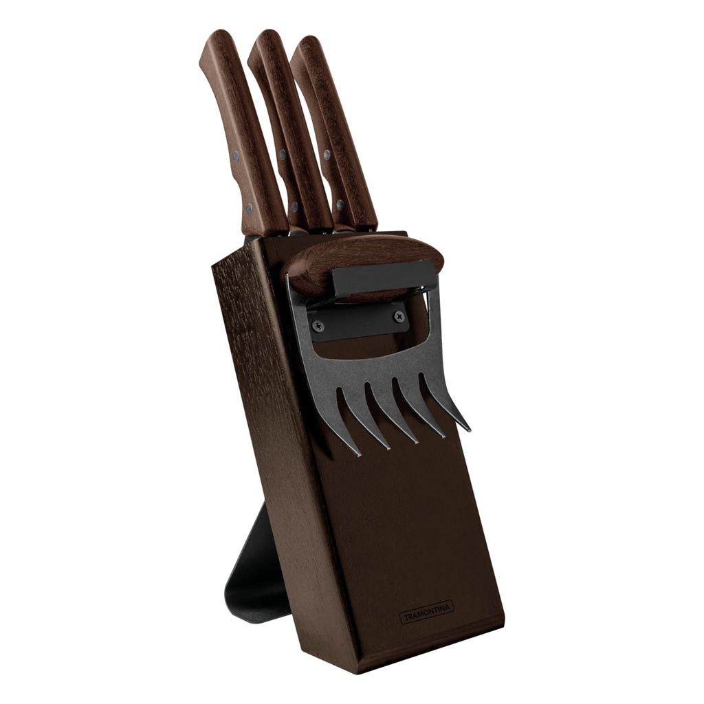 JUEGO PARA CHURRASCO 5 PIEZAS BLACK CON BASE DE MADERA