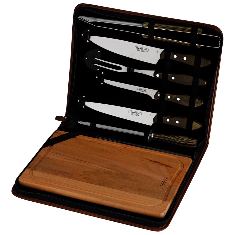 JUEGO PARA CHURRASCO CON ESTUCHE 8 PIEZAS POLYWOOD