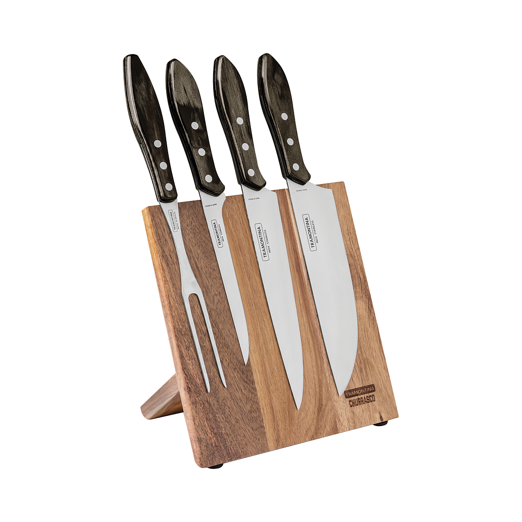 JUEGO PARA CHURRASCO CON SOPORTE MAGNETICO 5 PIEZAS POLYWOOD