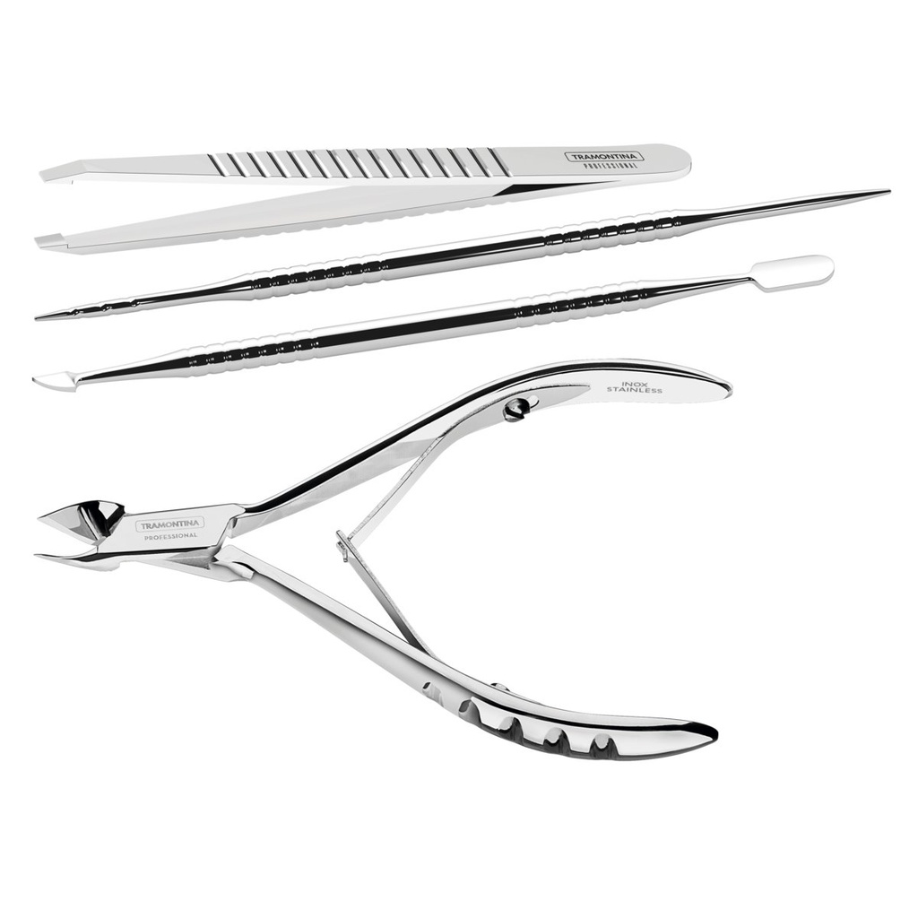 [25999061] JUEGO PARA CUTICULAS + PINZA 4 PZAS