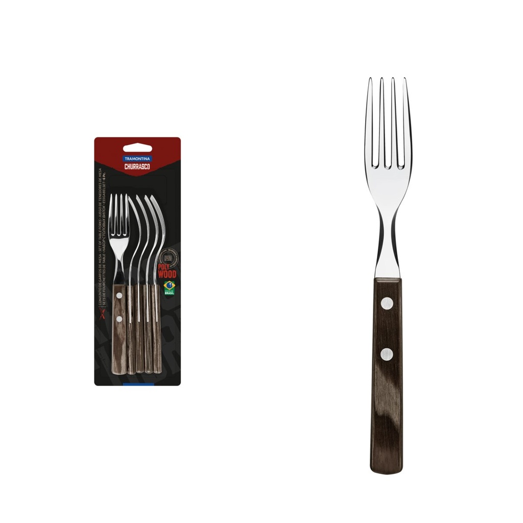 [21198916] JUEGO TENEDORES DE MESA PARA CHURRASCO 6 PIEZAS POLYWOOD