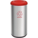 BASURERO CAPSULA SELECTA PLUS 40 L, TAPA DE VAIVEN ROJA, EN ACERO INOX.