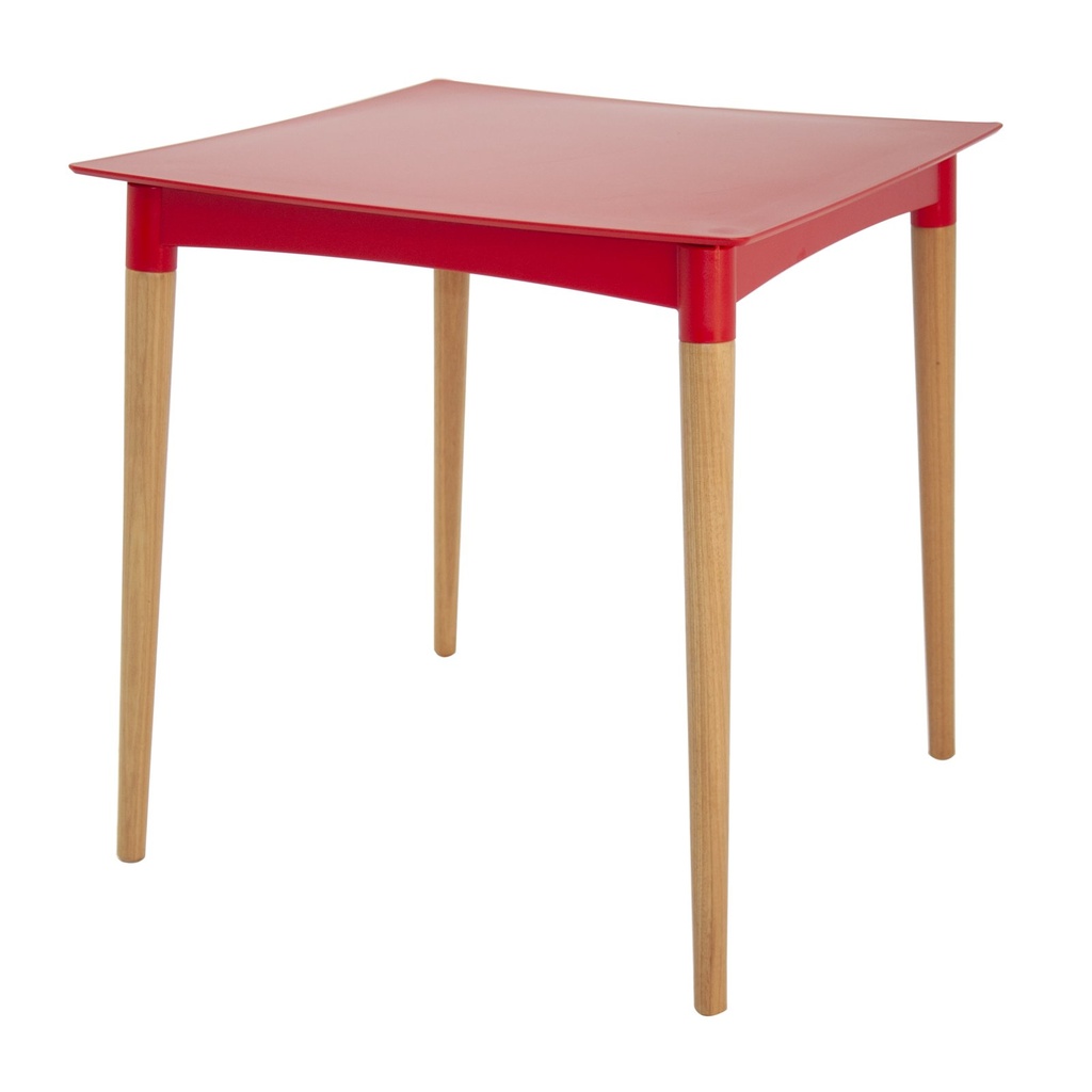 MESA DIANA EN POLIPROPILENO ROJO CON PATAS DE MADERA