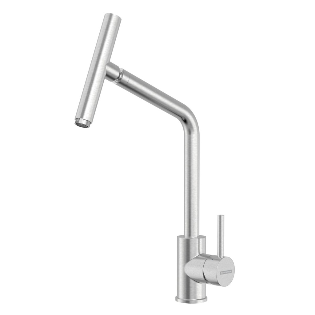 MEZCLADOR MONOCOMANDO VERSA, CON PICO ARTICULADO, EN ACERO INOX.