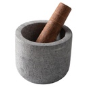 MORTERO DE PIEDRA DE CARBON CON MAZO DE MADERA