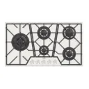 PLACA DE COCCION A GAS GLASS PENTA FULL WHITE 5GG, EN VIDRIO TEMPLADO, REJILLAS DE HIERRO FUNDIDO, DESIGN COLLECTION, 90X51 CM.