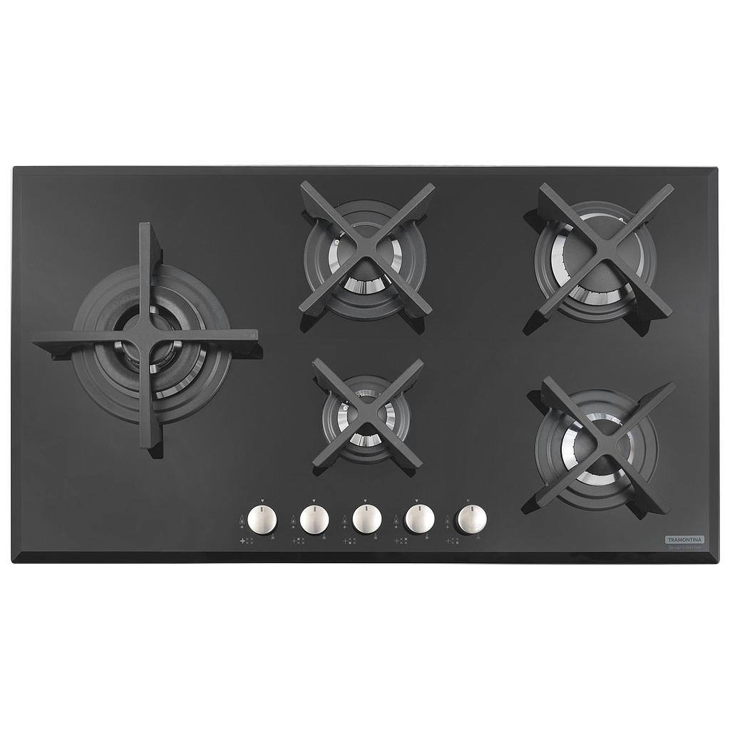 [94731124] COCINA ENCIMERA PENTA GLASS FLAT BLACK 5GG B 90 SAFESTOP, DESIGN COLLECTION, EN VIDRIO TEMPLADO, 90X50 CM