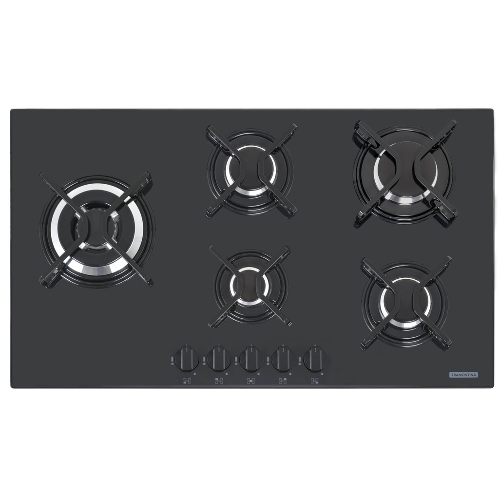 COCINA ENCIMERA PENTA SIDE PLUS B 5GG TRI 90, PERFECTA, CON TRIPLE LLAMA, EN VIDRIO TEMPLADO NEGRO, 86X51 CM