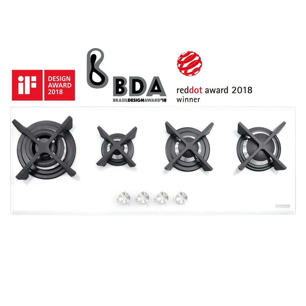 PLACA DE COCCION SLIM GLASS FLAT WHITE 4GG W 100 SAFESTOP, DESIGN COLLECTION, EN VIDRIO TEMPLADO, 100X38 CM