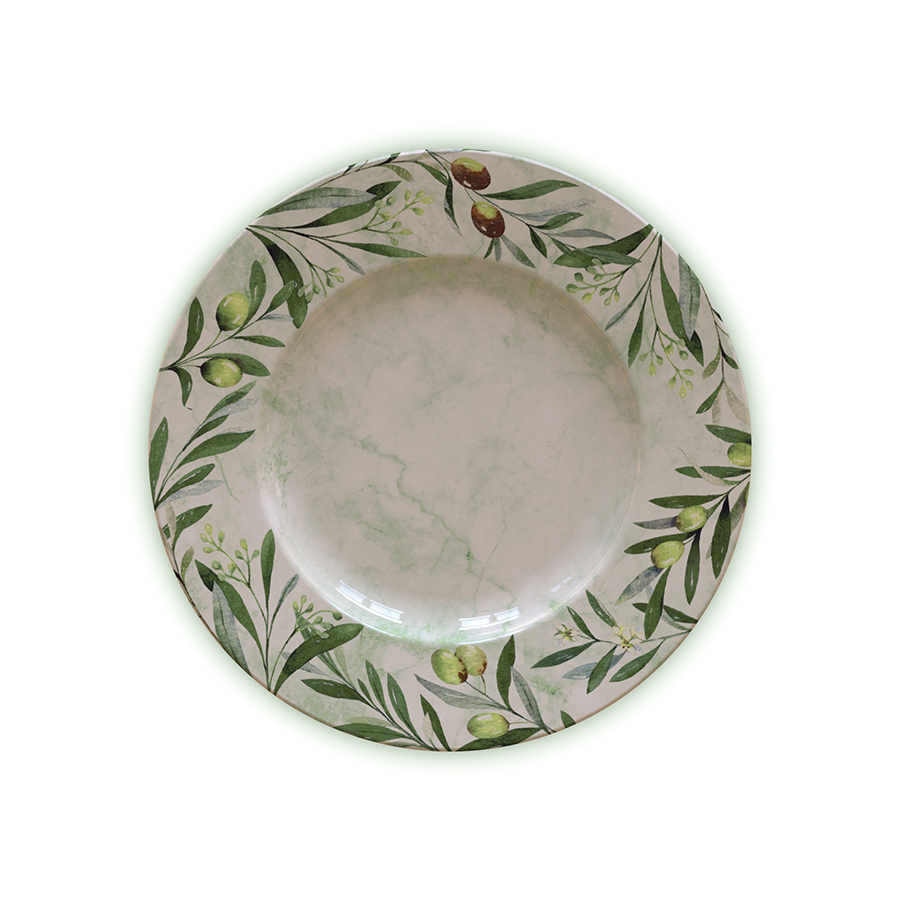 PLATO RASO EN PORCELANA Ø28 CM. OLIVA
