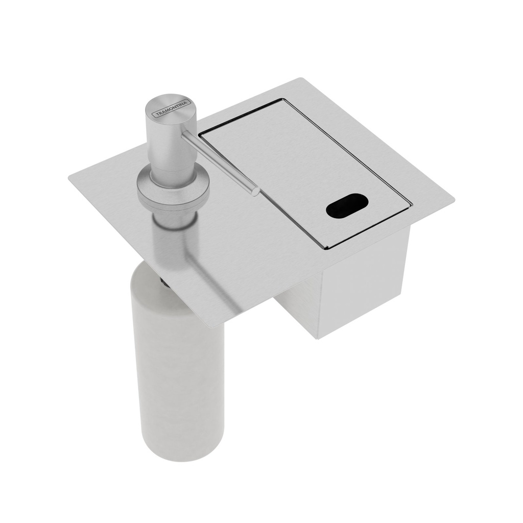 [94532027] SOPORTE EN ACERO INOX PARA ESPONJA CON TAPA Y DISPENSADOR