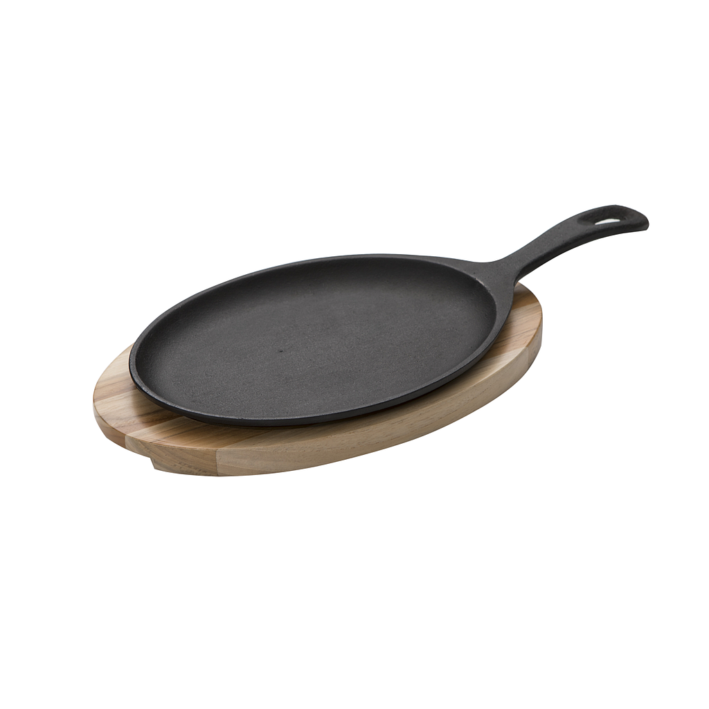 TABLA OVAL 30X18 CM. CON SARTEN DE HIERRO CHURRASCO
