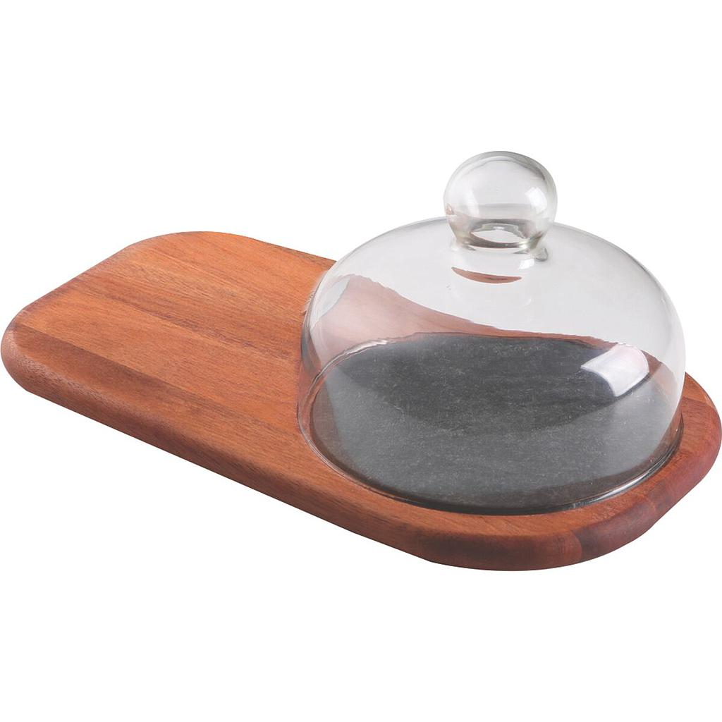 [10239673] TABLA PARA QUESO 32X19 CM. CON PIEDRA Y TAPA DE CRISTAL (Madeira Mogno Africano)