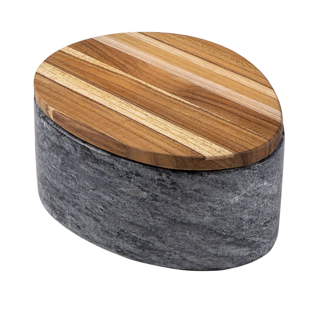 POTE DE PIEDRA DE JABON CON TAPA DE MADERA (Madera Teca)