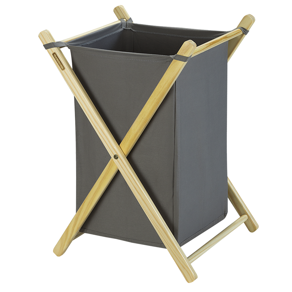 [91757251] CESTO MULTIUSO 42 L. DE ALGODÓN GRIS Y ESTRUCTURA DE MADERA MACIZA