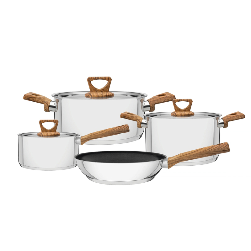 [65300310] JUEGO DE OLLAS CON ANTIADHERENTE EN ACERO INOXIDABLE FONDO TRIPLE 4 PIEZAS BRAVA