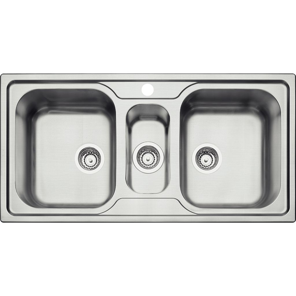 [93831123] FREGADERO DE EMPOTRAR EN ACERO INOXIDABLE 3 CUBETAS 100X50 CM