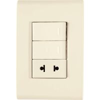 CONJUNTO ARMADO 2 INTERRUPTORES SIMPLE + 1 TOMA 2P UNIVERSAL BEIGE LIZ