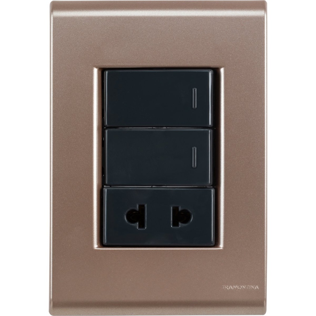 [57172077] CONJUNTO ARMADO 2 INTERRUPTORES SIMPLE + TOMA 2P UNIVERSAL ORO VIEJO LIZ