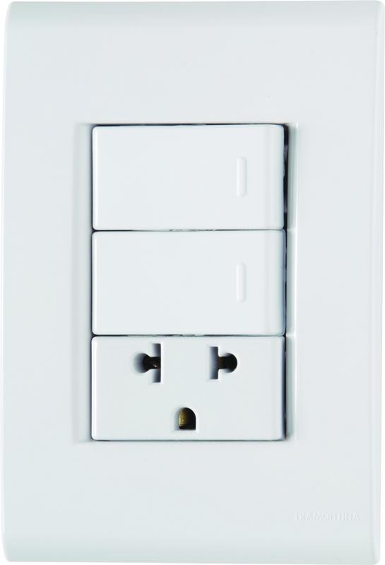 [57170072] CONJUNTO ARMADO 2 INTERRUPTORES SIMPLE + TOMACORRIENTE 2P+T UNIVERSAL 10A-15A 250V BLANCO LIZ