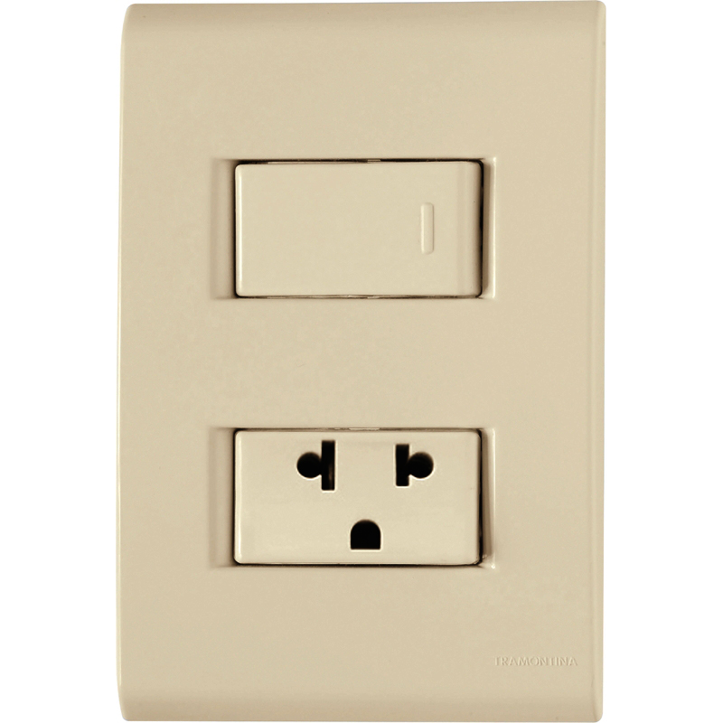 CONJUNTO ARMADO INTERRUPTOR SIMPLE + TOMA 2P+T UNIVERSAL BEIGE LIZ