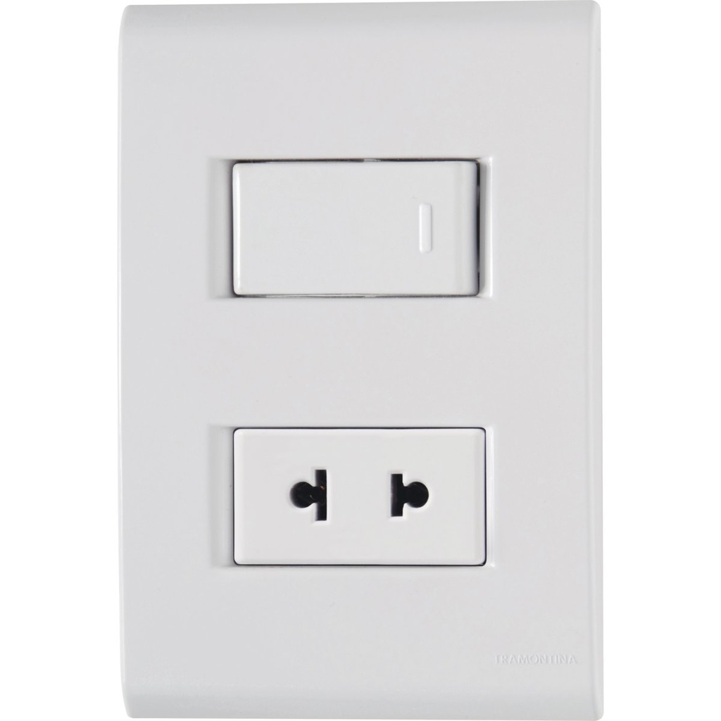 CONJUNTO ARMADO INTERRUPTOR SIMPLE + TOMACORRIENTE 2P UNIVSERSAL 10A-15A 250V BLANCO LIZ