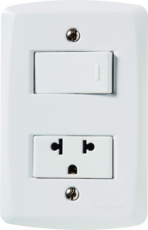 CONJUNTO ARMADO INTERRUPTOR SIMPLE 10A 250V + TOMACORRIENTE 2P+T UNIVERSAL 10A-15A 250V BLANCO LUX2