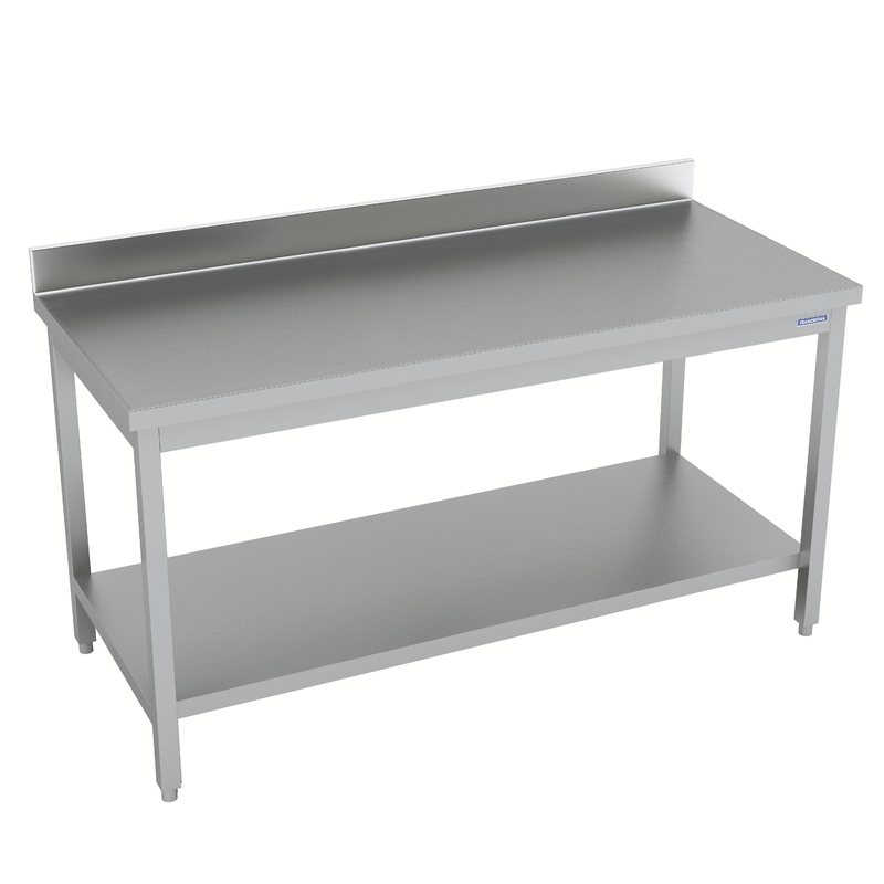 [68712720] MESA CON RESPALDO DE ACERO INOXIDABLE CON ENTREPAÑO INFERIOR 2000X700MM