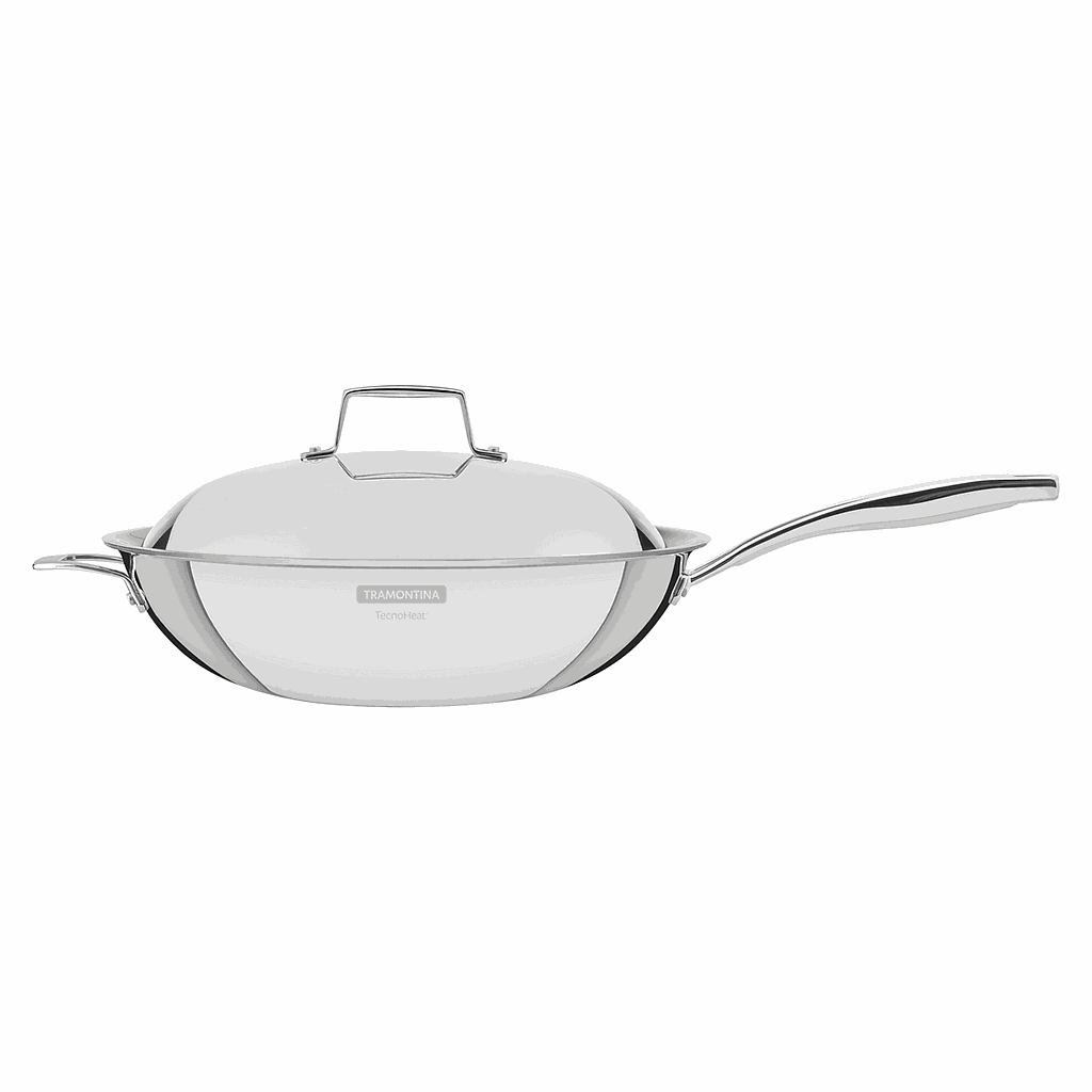 OLLA WOK EN ACERO INOXIDABLE FONDO TRIPLE CON MANGO 5,2 L. Ø32 CM. GRANO