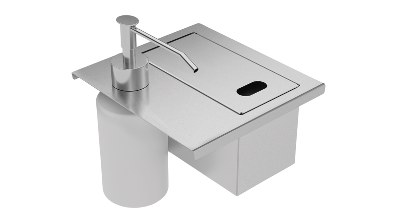 [94534126] SOPORTE EN ACERO INOX PARA ESPONJA CON TAPA Y DISPENSADOR PARA CANALES HUMEDOS