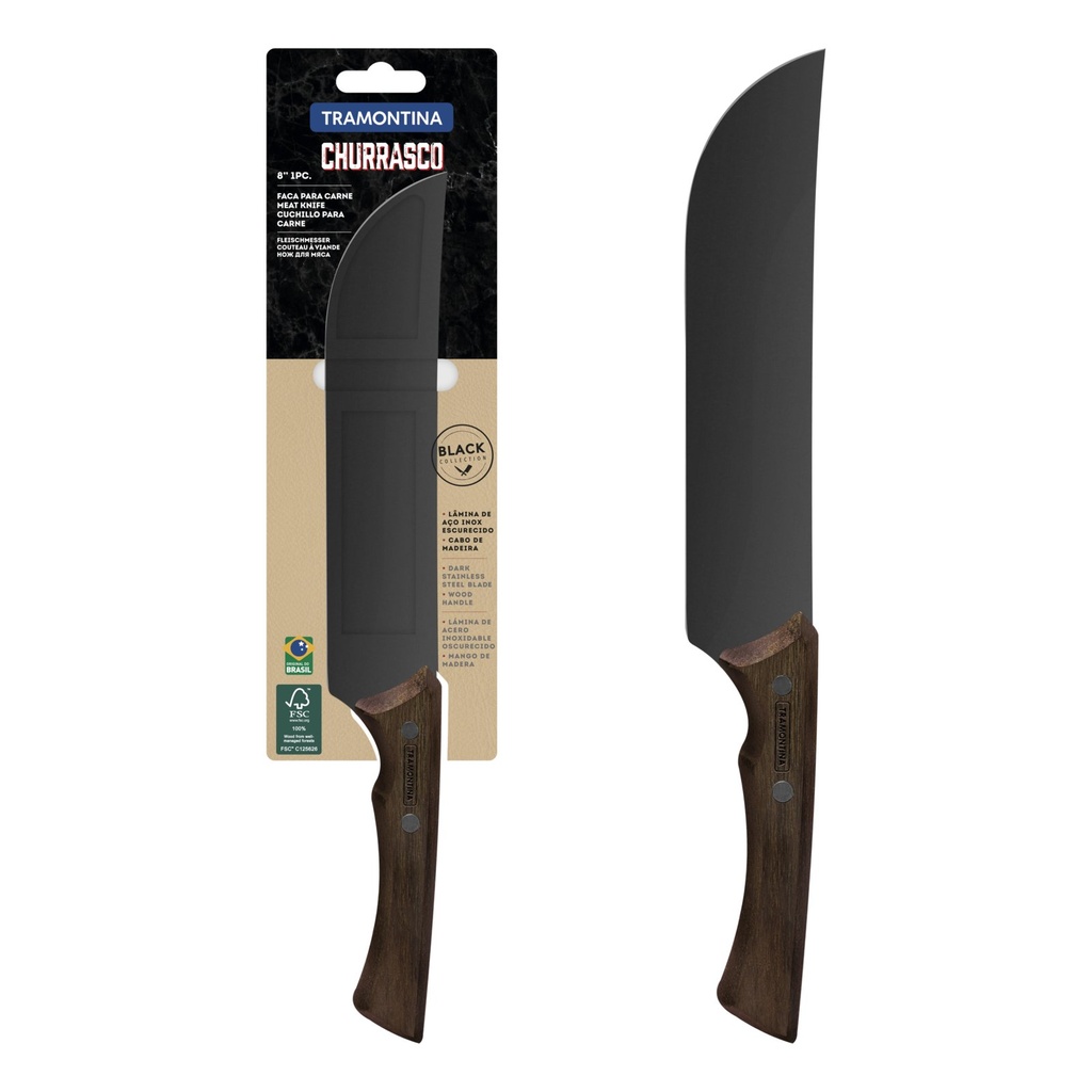 [22843108] CUCHILLO PARA CARNE 8" CON MANGO DE MADERA CHURRASCO BLACK
