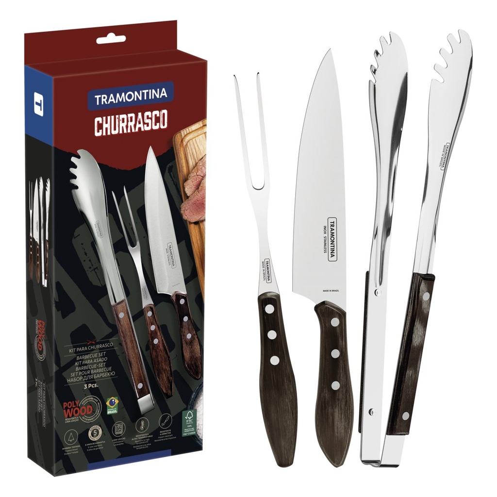 [21198961] JUEGO DE UTENSILIOS PARA CHURRASCO 3 PIEZAS POLYWOOD